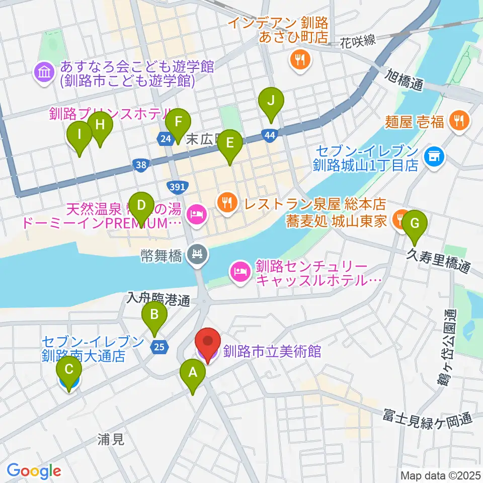 釧路市生涯学習センター まなぼっと幣舞周辺のコンビニエンスストア一覧地図