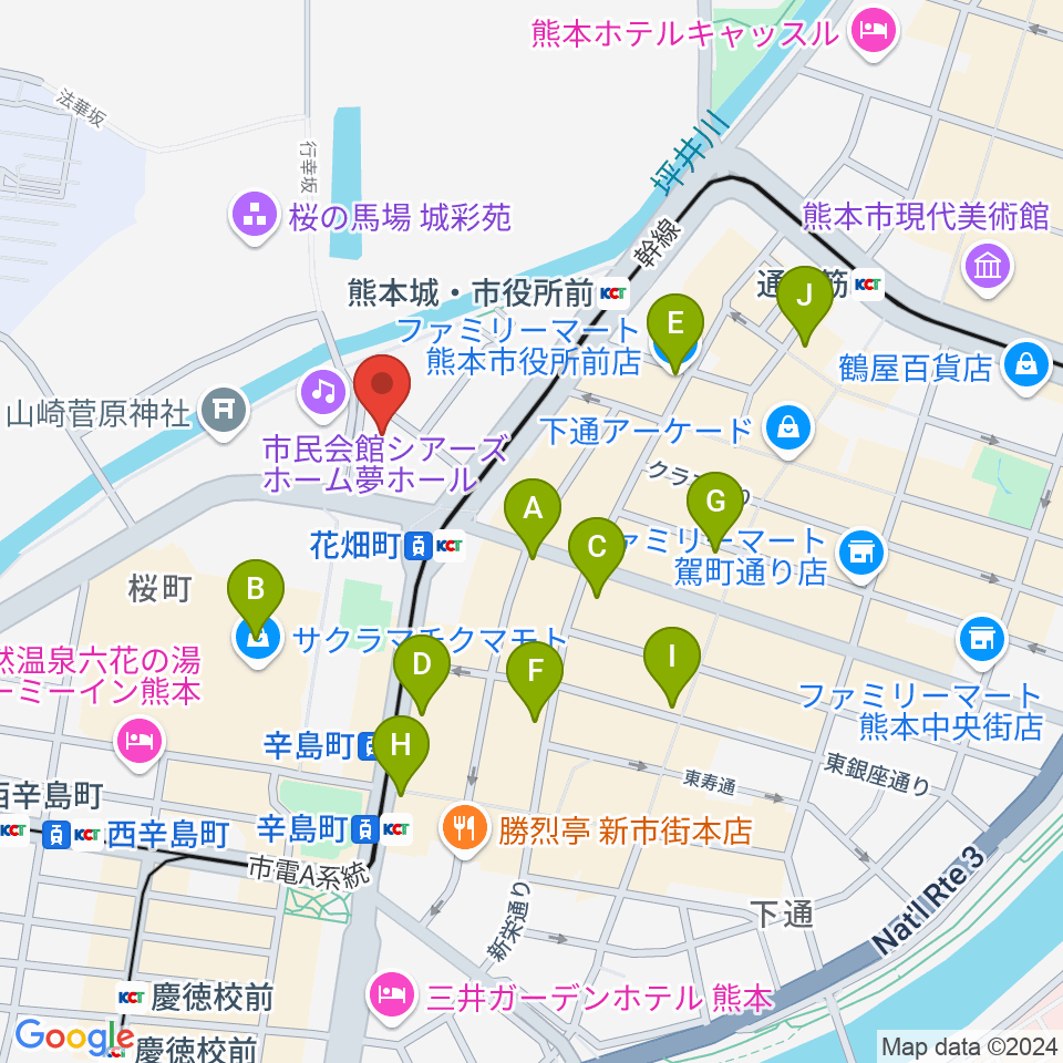 熊本市国際交流会館周辺のコンビニエンスストア一覧地図