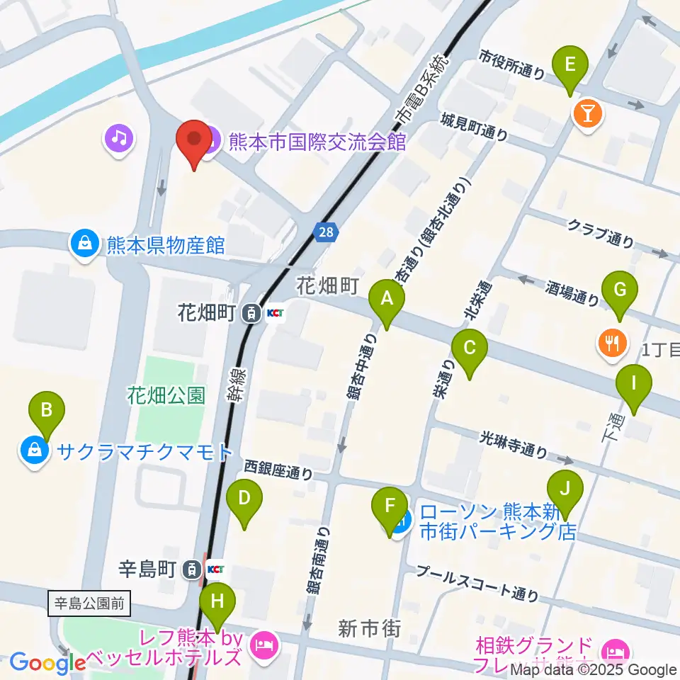 熊本市国際交流会館周辺のコンビニエンスストア一覧地図