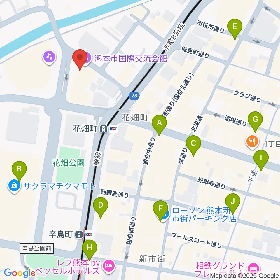 熊本市国際交流会館周辺のコンビニエンスストア一覧地図