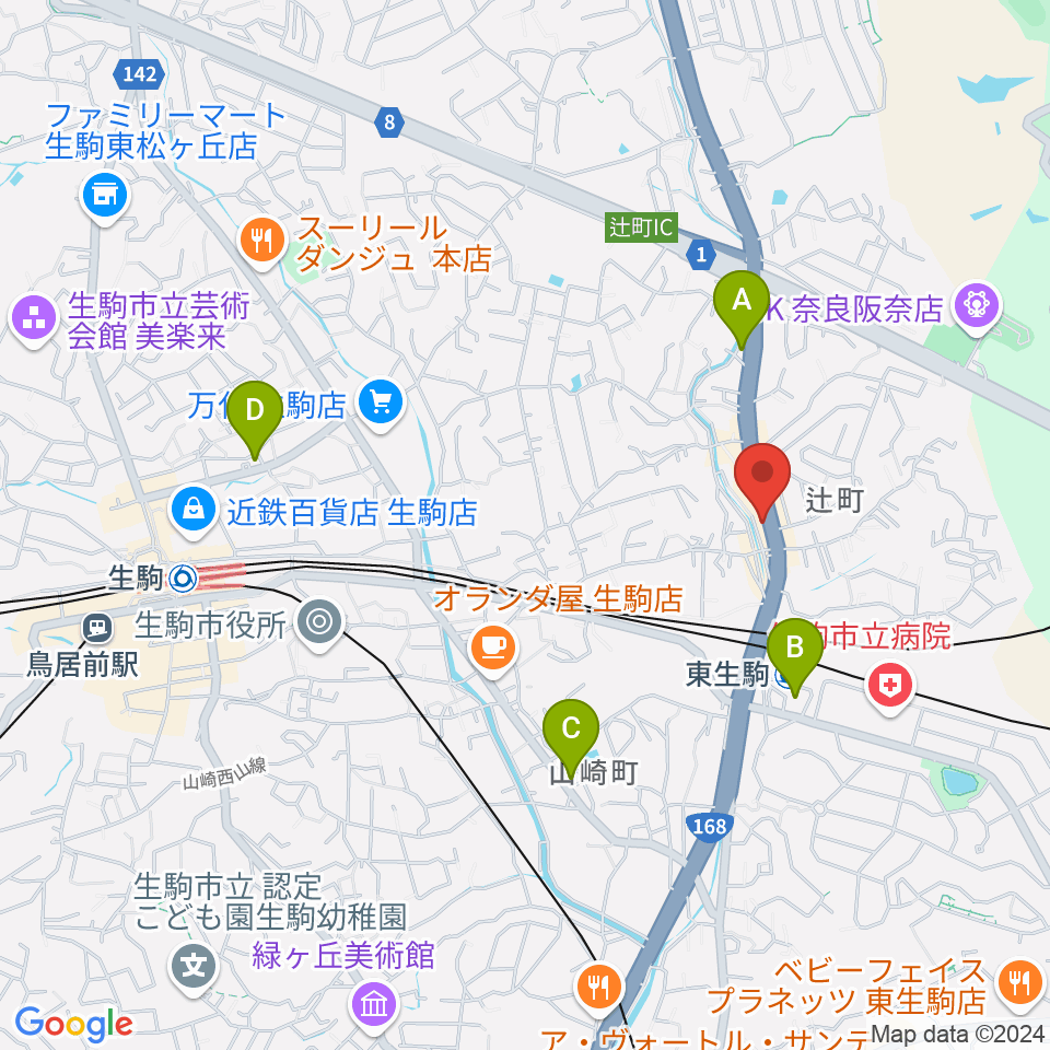 天理楽器 生駒店周辺のコンビニエンスストア一覧地図