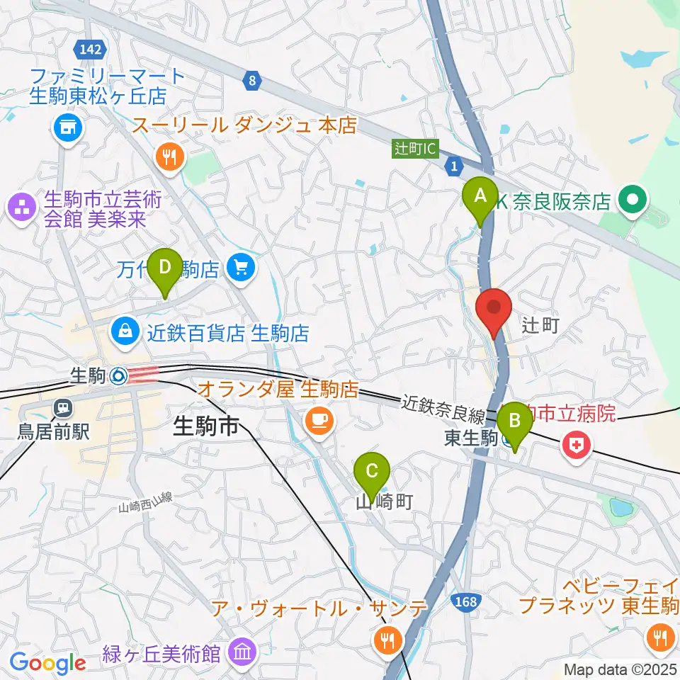 天理楽器 生駒店周辺のコンビニエンスストア一覧地図