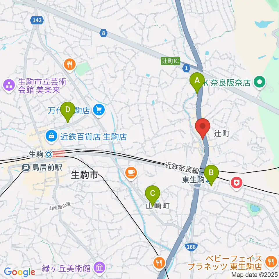 天理楽器 生駒店周辺のコンビニエンスストア一覧地図