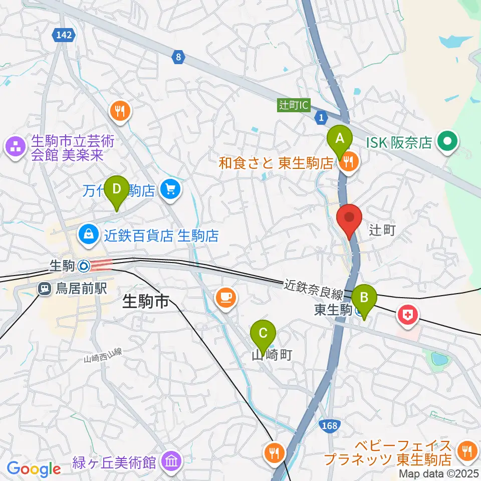 天理楽器 生駒店周辺のコンビニエンスストア一覧地図