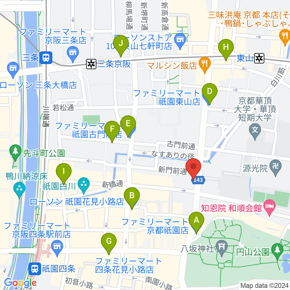 祇園SILVER WINGS周辺のコンビニエンスストア一覧地図