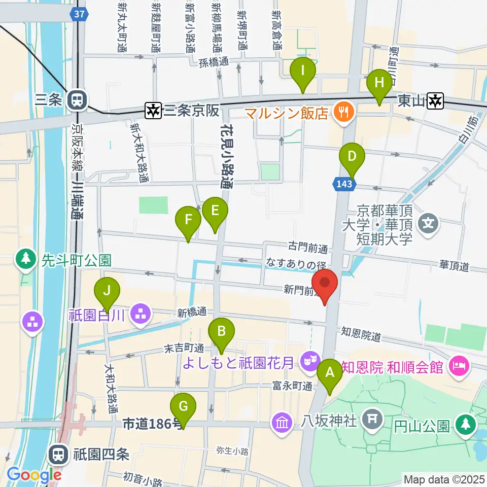祇園SILVER WINGS周辺のコンビニエンスストア一覧地図