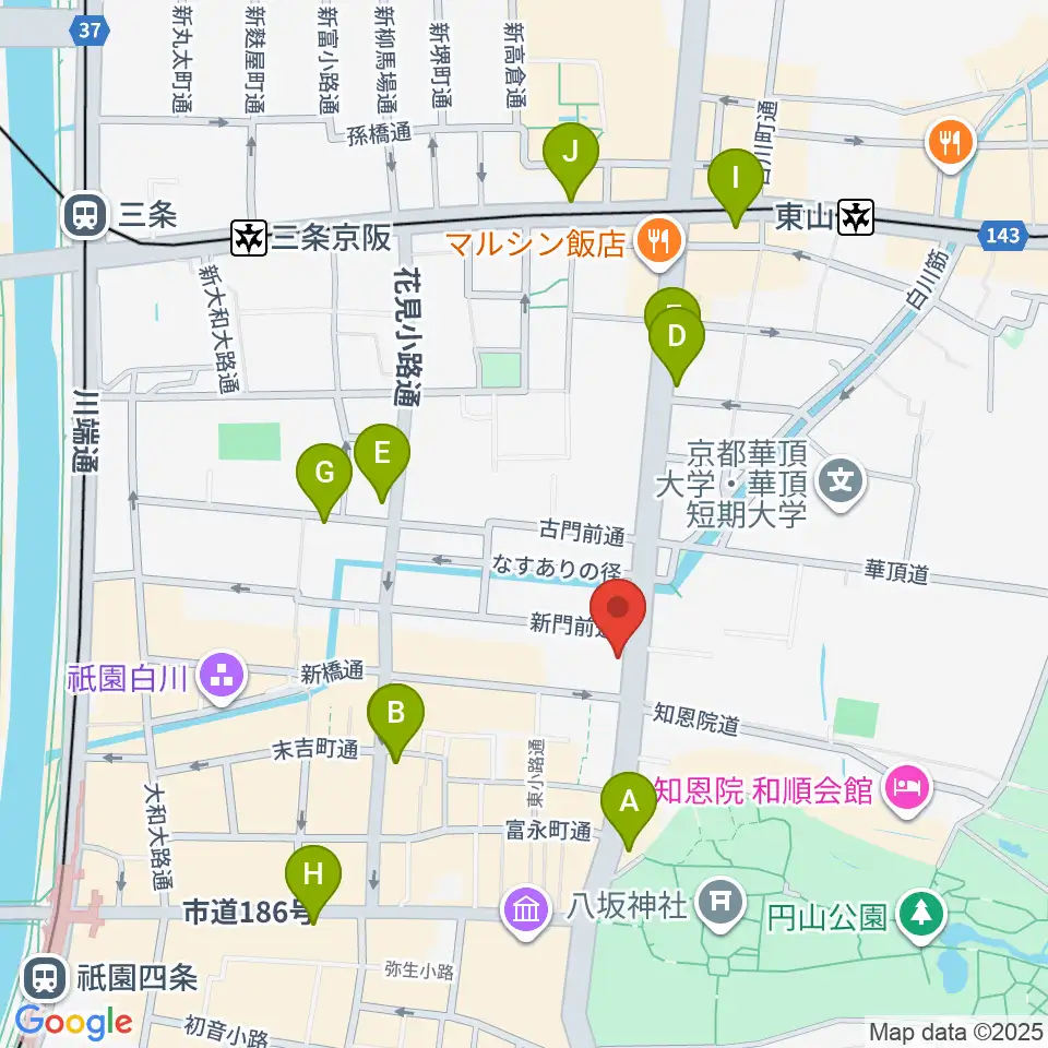 祇園SILVER WINGS周辺のコンビニエンスストア一覧地図