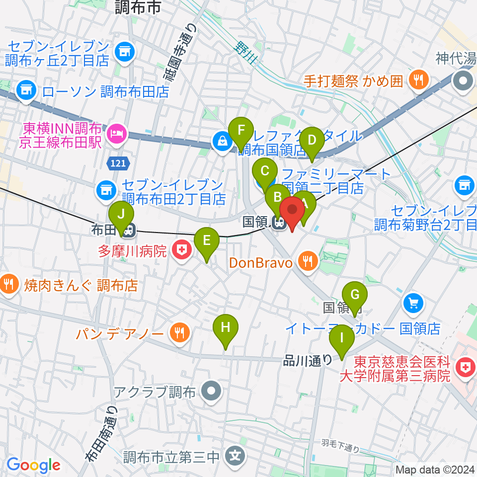 調布カルチャーセンター周辺のコンビニエンスストア一覧地図