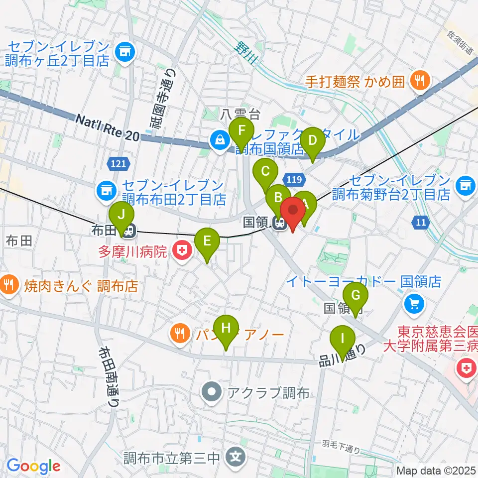 調布カルチャーセンター周辺のコンビニエンスストア一覧地図
