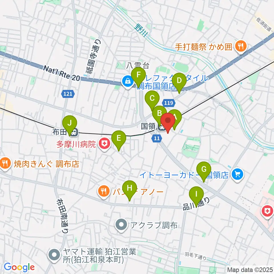 調布カルチャーセンター周辺のコンビニエンスストア一覧地図