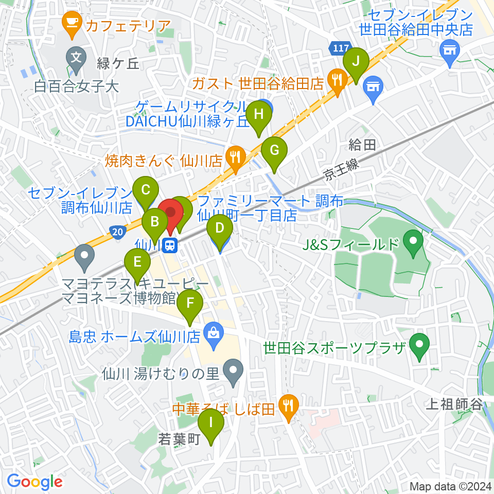 仙川カルチャーセンター周辺のコンビニエンスストア一覧地図