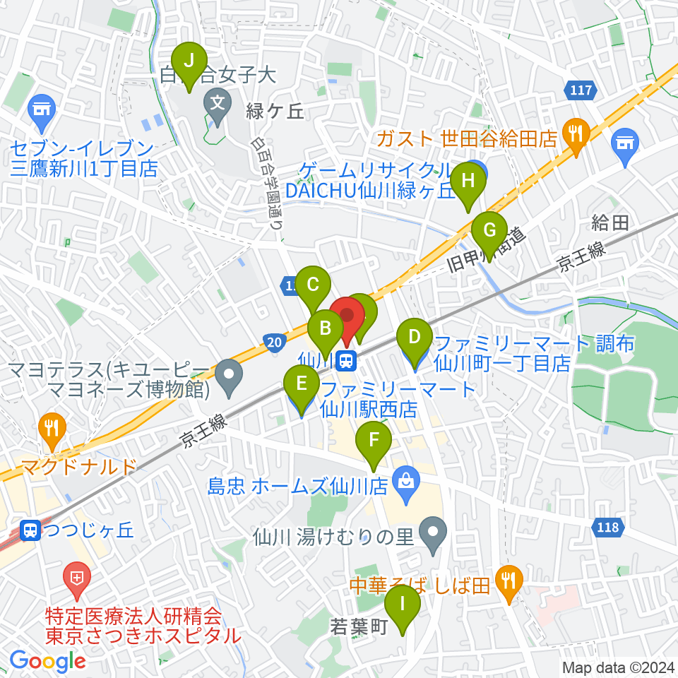 仙川カルチャーセンター周辺のコンビニエンスストア一覧地図