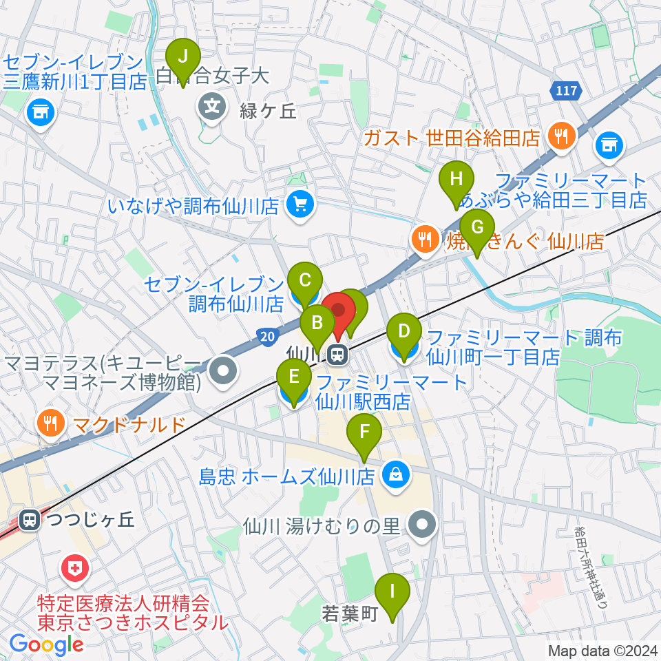 仙川カルチャーセンター周辺のコンビニエンスストア一覧地図