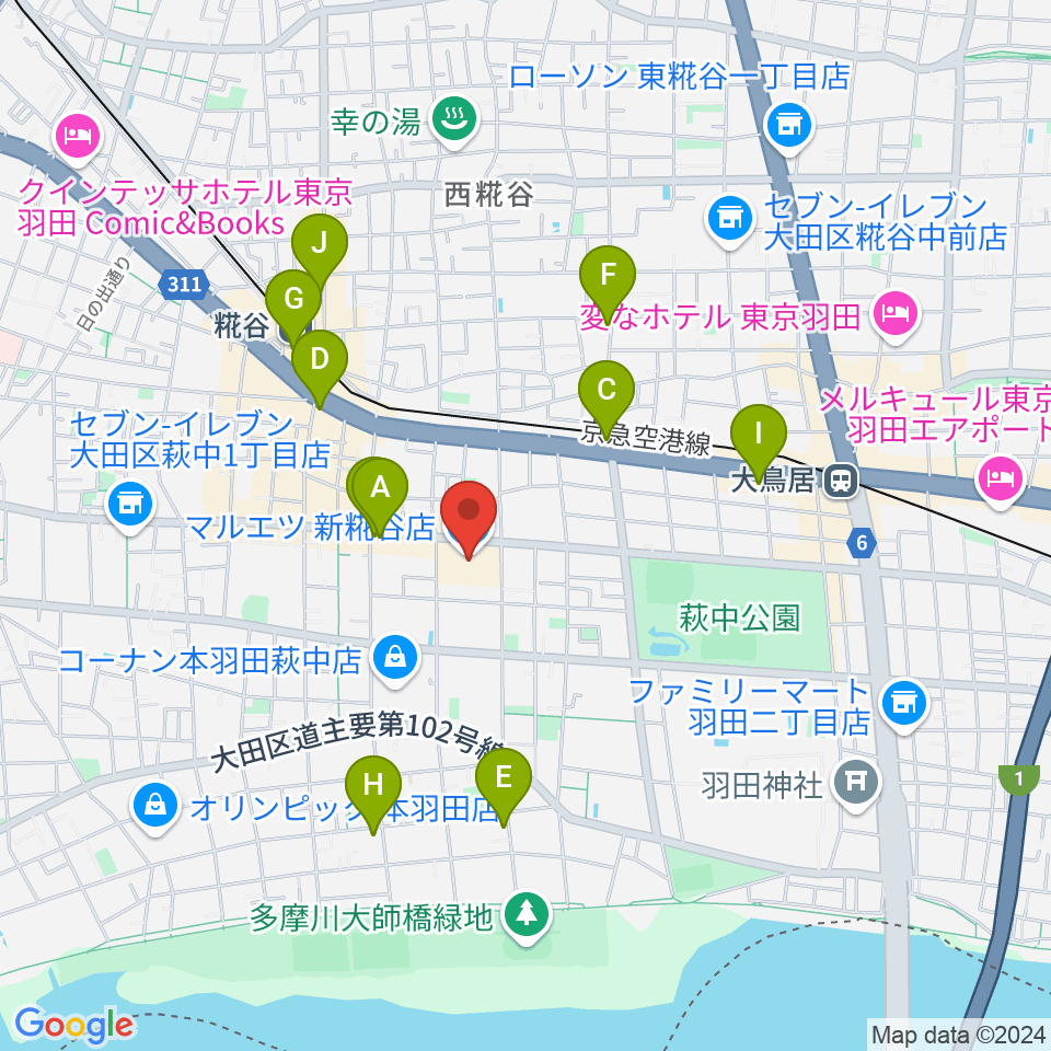 羽田カルチャーセンター周辺のコンビニエンスストア一覧地図