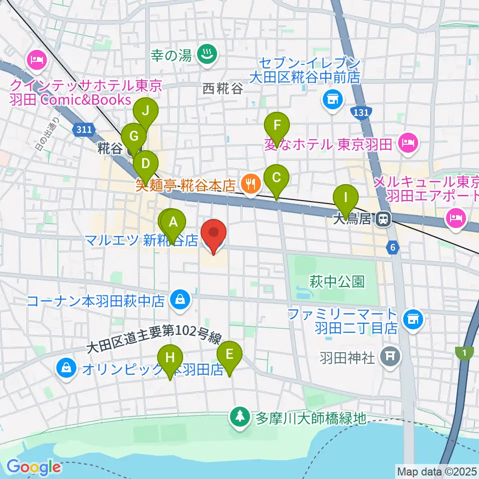 羽田カルチャーセンター周辺のコンビニエンスストア一覧地図