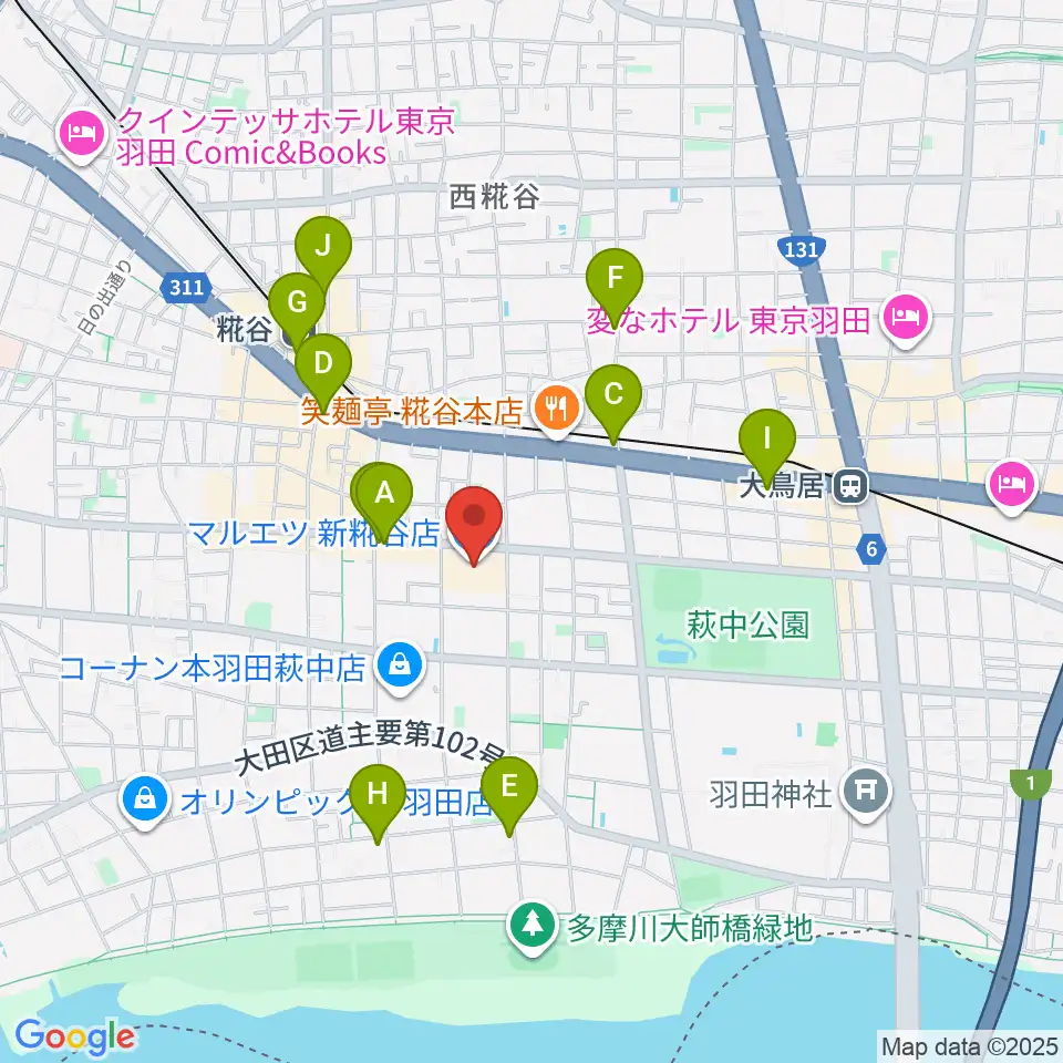 羽田カルチャーセンター周辺のコンビニエンスストア一覧地図