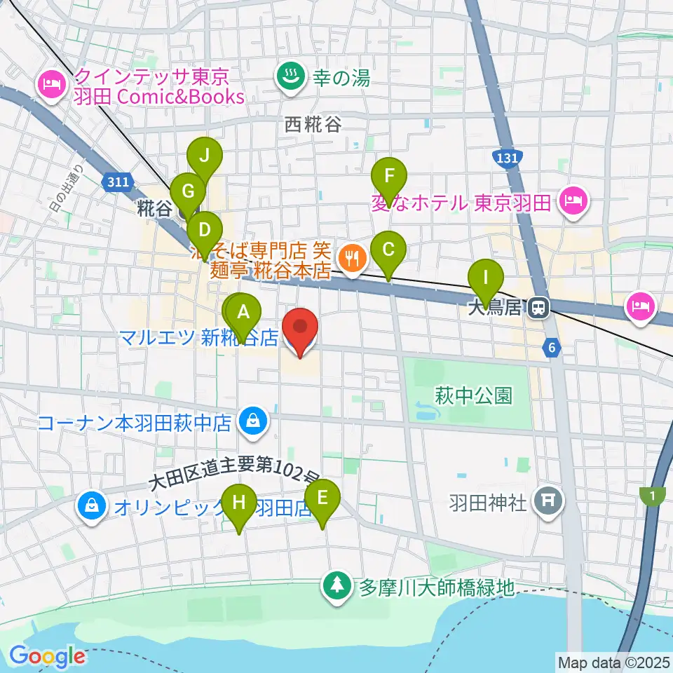 羽田カルチャーセンター周辺のコンビニエンスストア一覧地図
