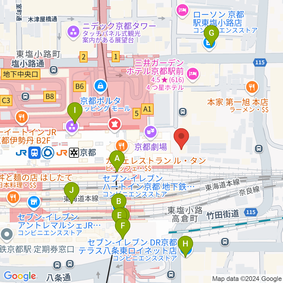 JEUGIA ミュージックサロン京都駅周辺のコンビニエンスストア一覧地図