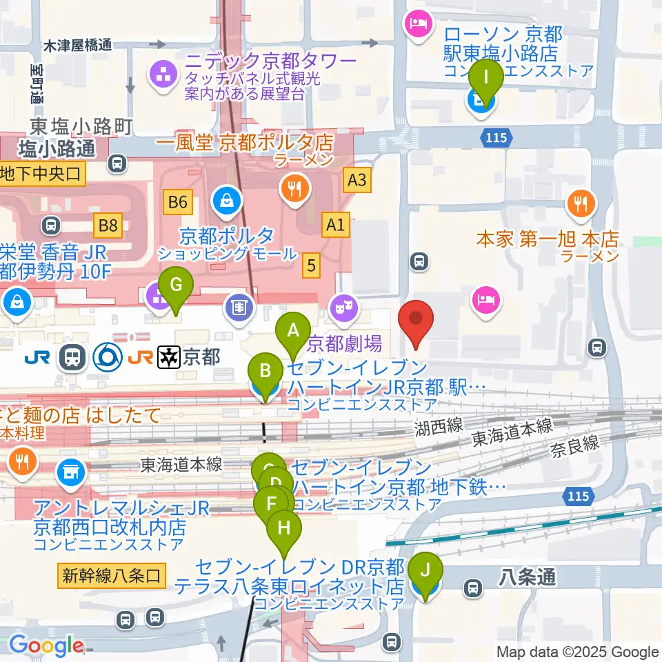 JEUGIA ミュージックサロン京都駅周辺のコンビニエンスストア一覧地図