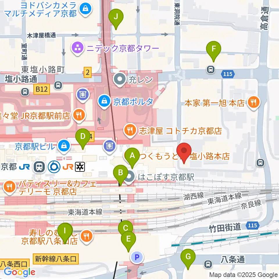 JEUGIA ミュージックサロン京都駅周辺のコンビニエンスストア一覧地図