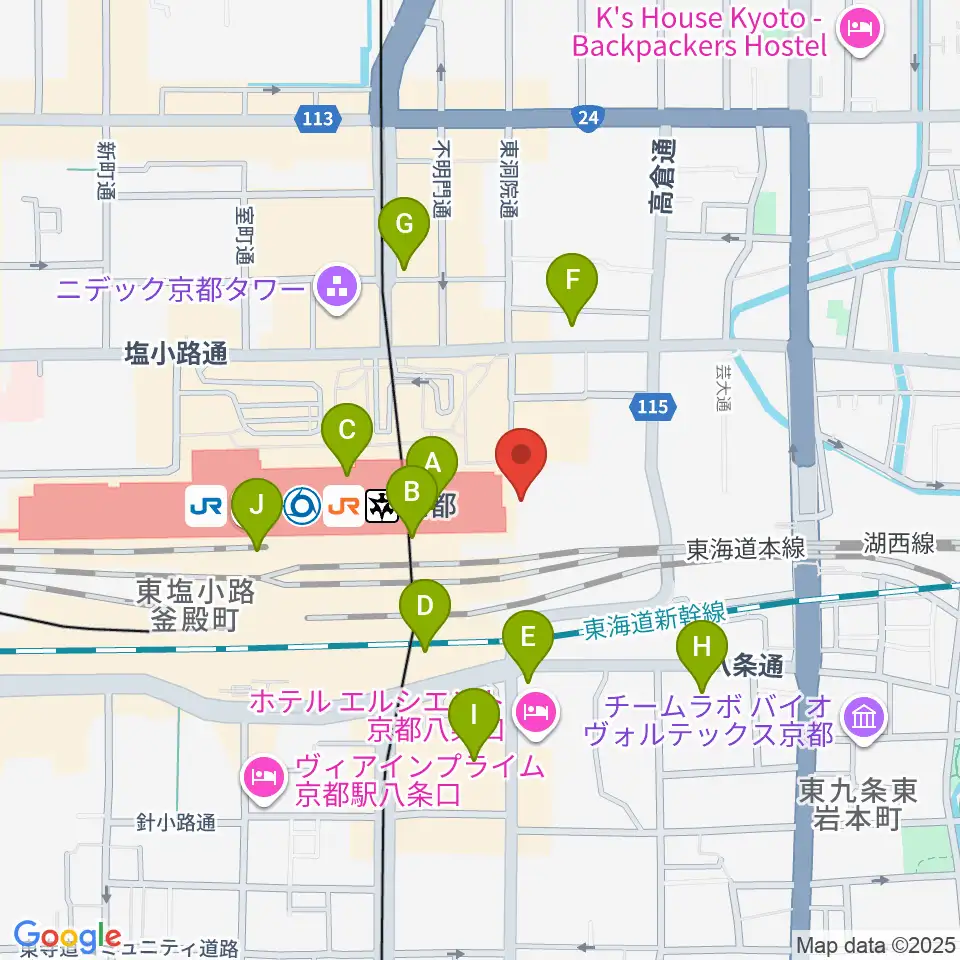 JEUGIA ミュージックサロン京都駅周辺のコンビニエンスストア一覧地図