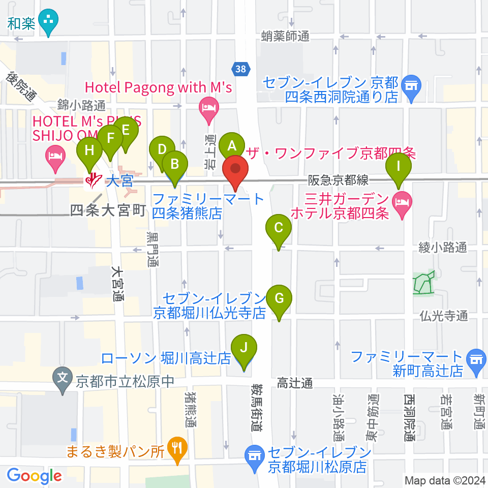 京都ルータールーター周辺のコンビニエンスストア一覧地図