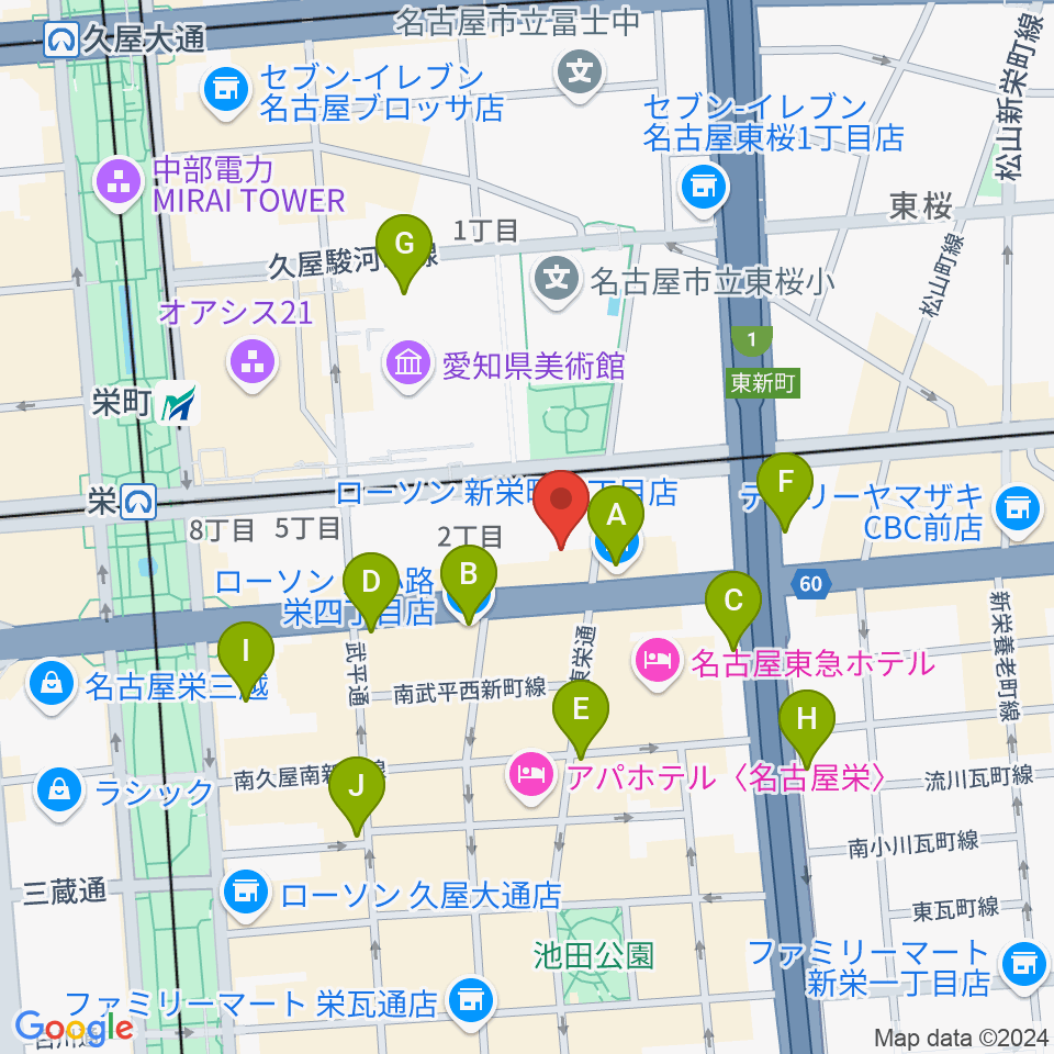 名古屋音楽学校 貸し練習室周辺のコンビニエンスストア一覧地図