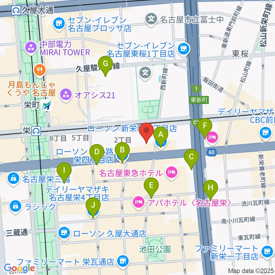 名古屋音楽学校 貸し練習室周辺のコンビニエンスストア一覧地図