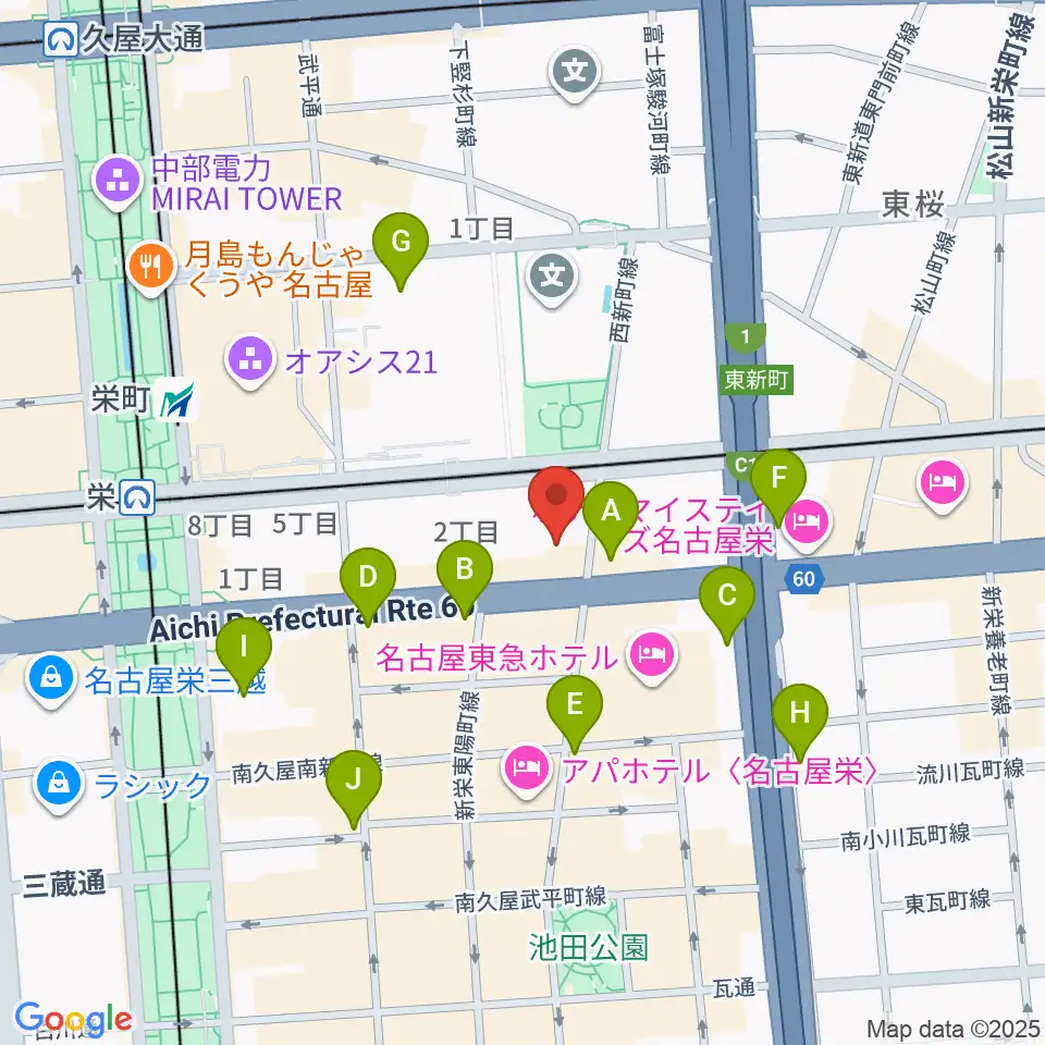 名古屋音楽学校 貸し練習室周辺のコンビニエンスストア一覧地図