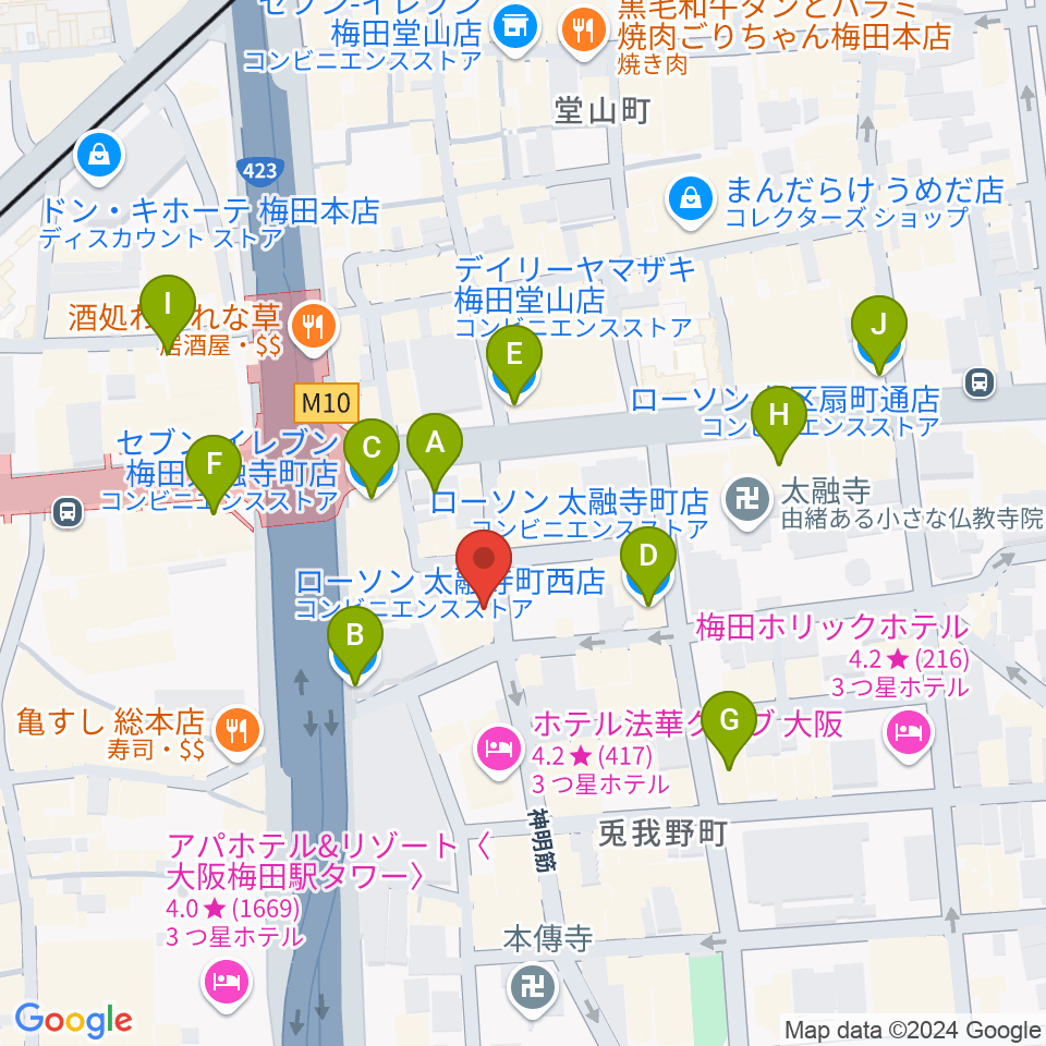 東梅田B-flat周辺のコンビニエンスストア一覧地図