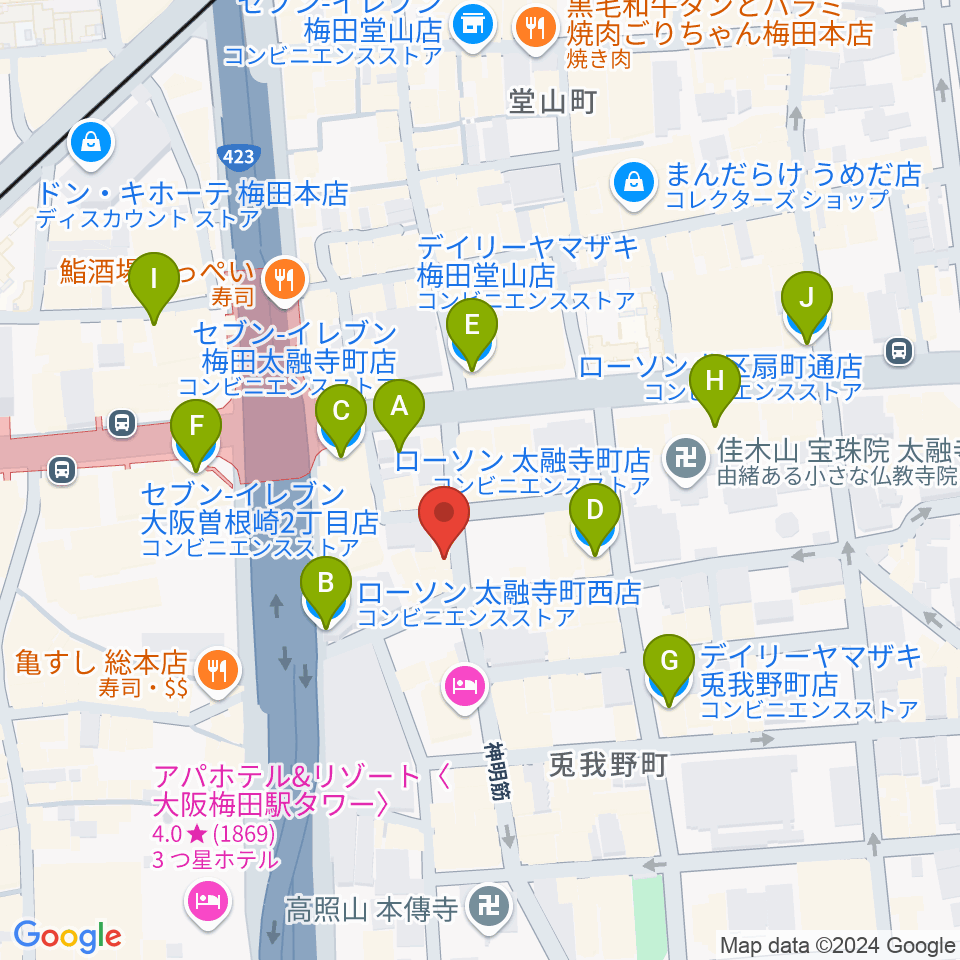 東梅田B-flat周辺のコンビニエンスストア一覧地図