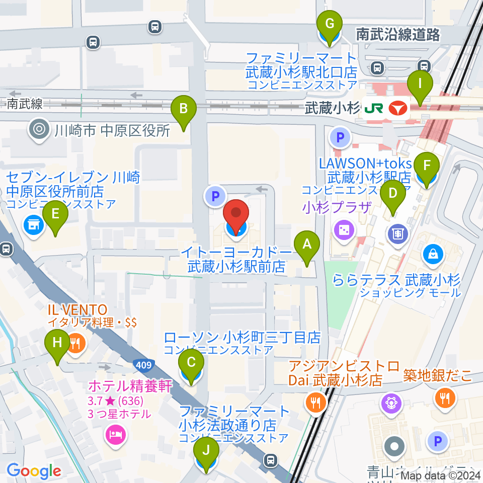 ヨークカルチャーセンター小杉周辺のコンビニエンスストア一覧地図