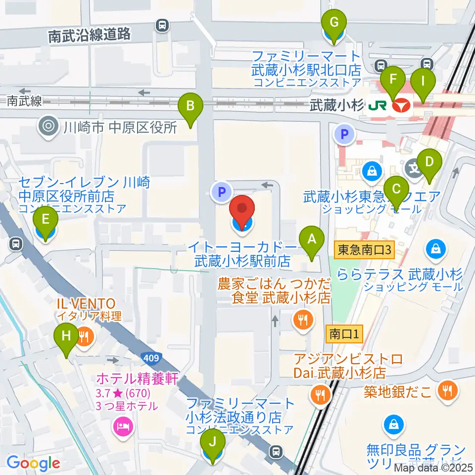 ヨークカルチャーセンター小杉周辺のコンビニエンスストア一覧地図
