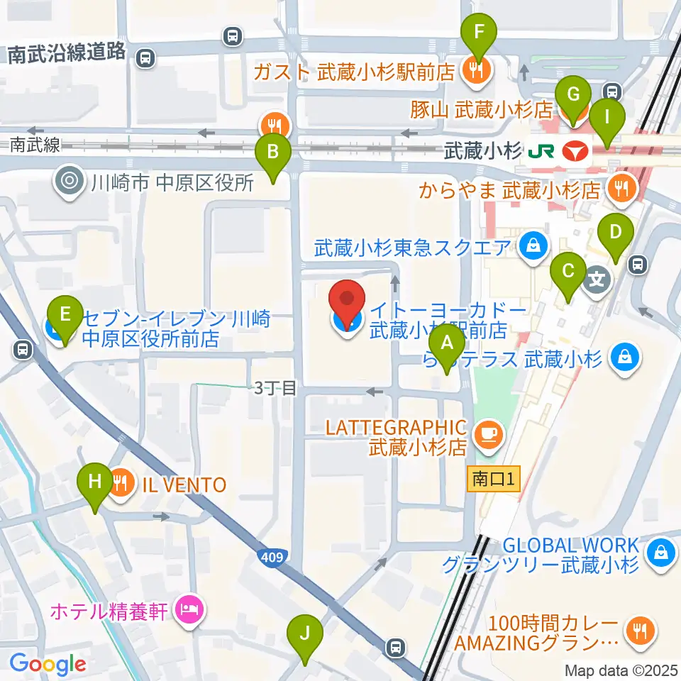 ヨークカルチャーセンター小杉周辺のコンビニエンスストア一覧地図