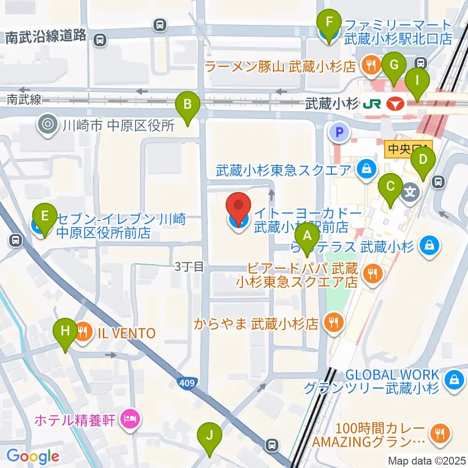 ヨークカルチャーセンター小杉周辺のコンビニエンスストア一覧地図