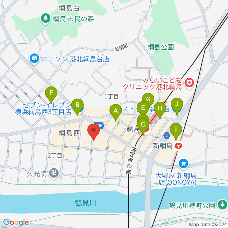 綱島カルチャーセンター周辺のコンビニエンスストア一覧地図