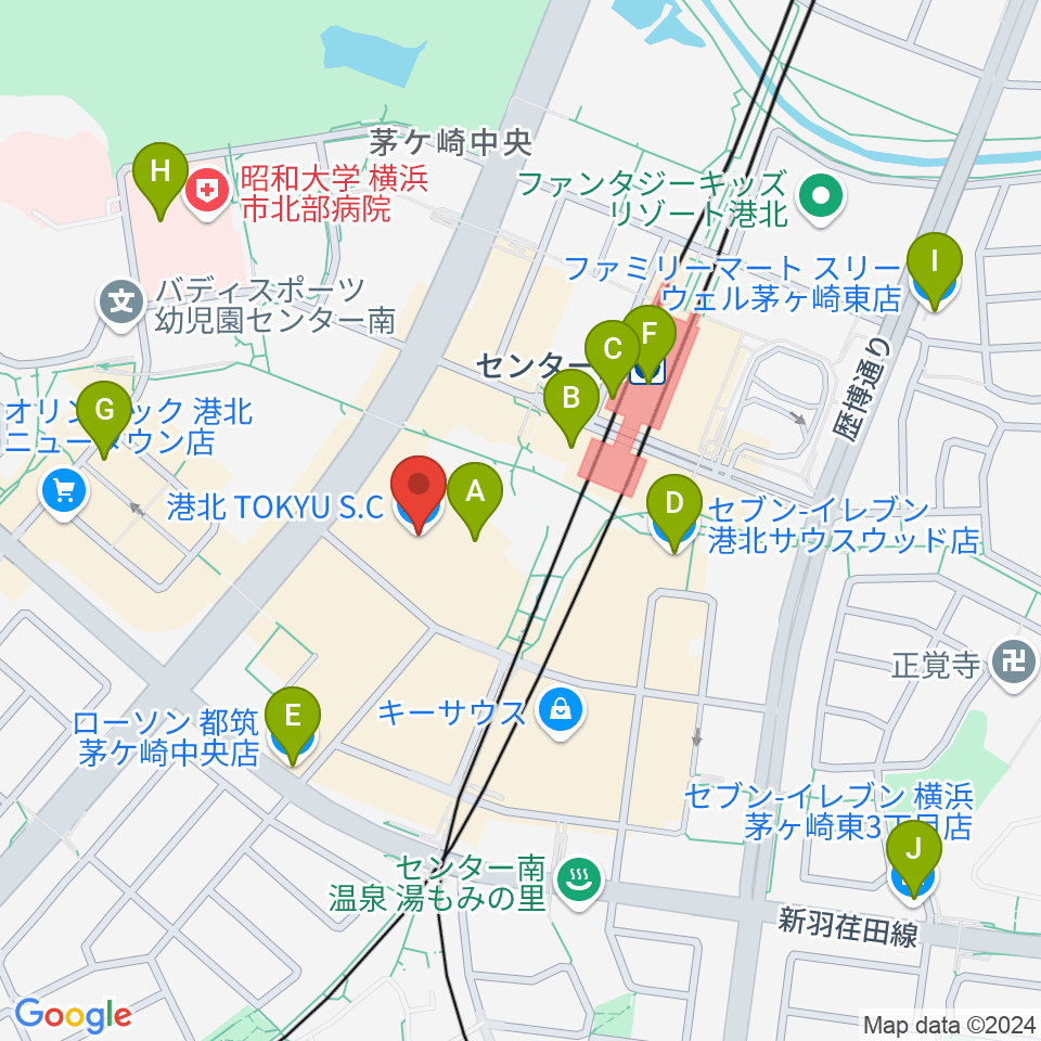 港北カルチャーセンター周辺のコンビニエンスストア一覧地図