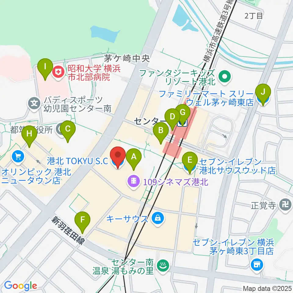 港北カルチャーセンター周辺のコンビニエンスストア一覧地図