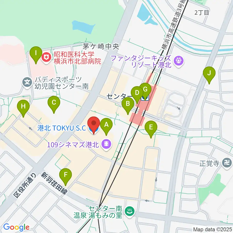 港北カルチャーセンター周辺のコンビニエンスストア一覧地図