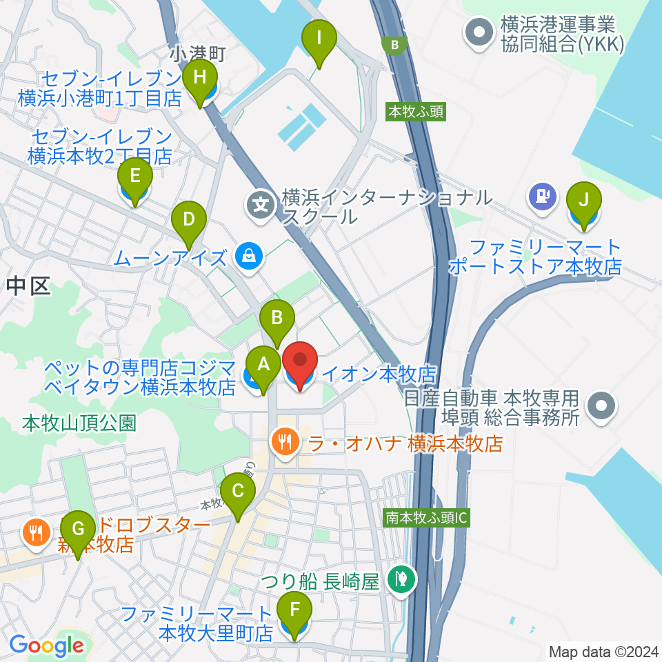 カルチャーセンター本牧周辺のコンビニエンスストア一覧地図