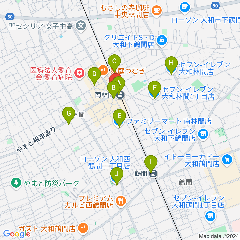 南林間カルチャーセンター周辺のコンビニエンスストア一覧地図