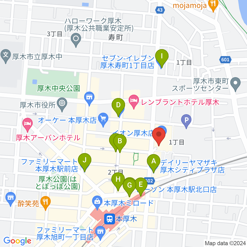 厚木カルチャーセンター周辺のコンビニエンスストア一覧地図