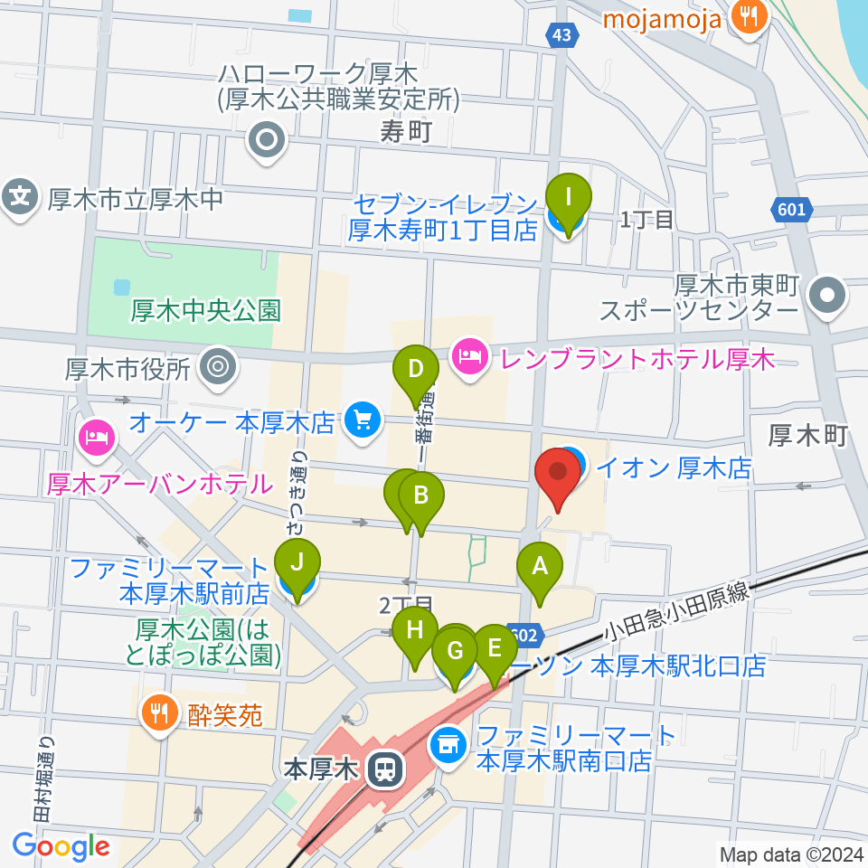 厚木カルチャーセンター周辺のコンビニエンスストア一覧地図