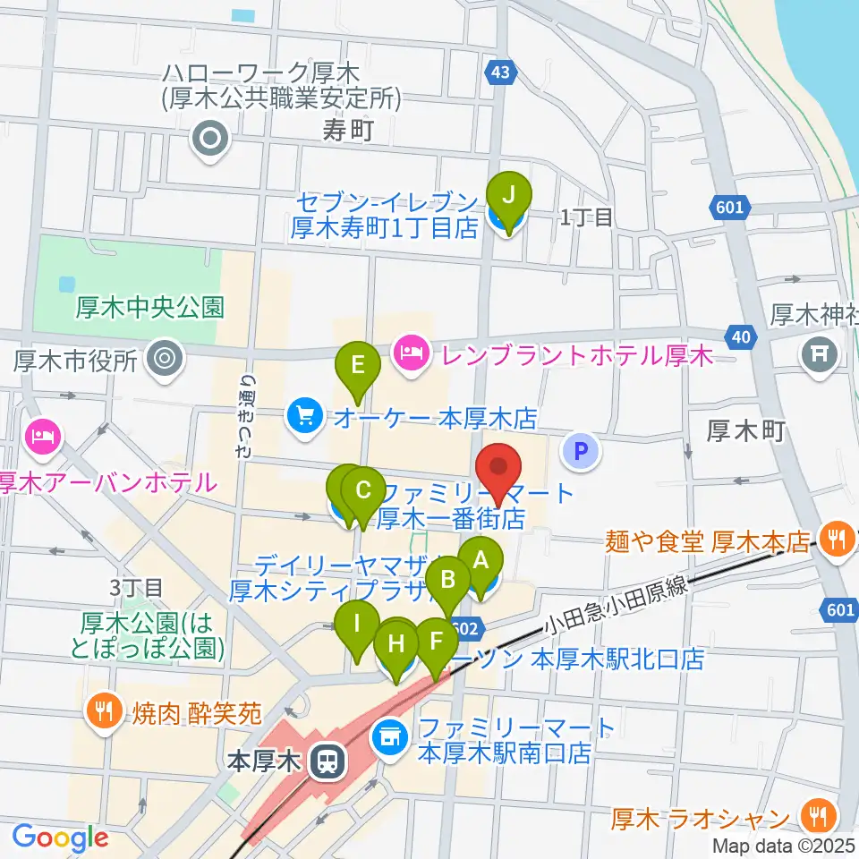 厚木カルチャーセンター周辺のコンビニエンスストア一覧地図