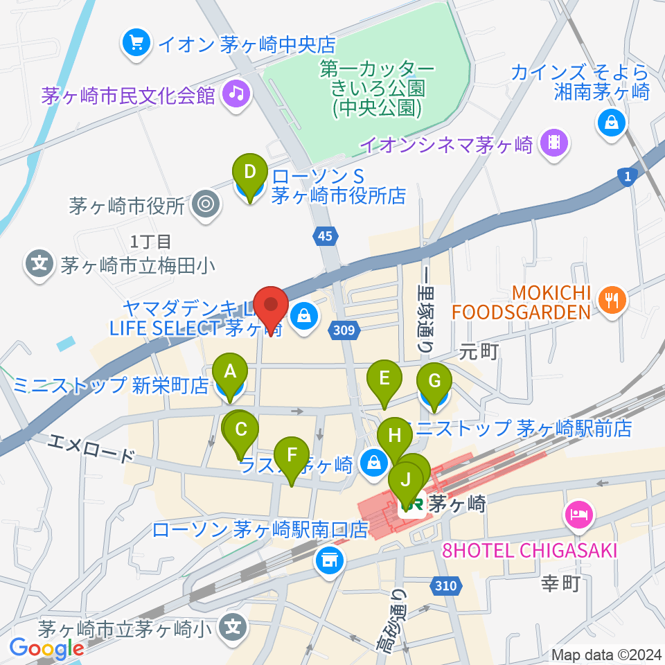 ヨークカルチャーセンター茅ヶ崎周辺のコンビニエンスストア一覧地図