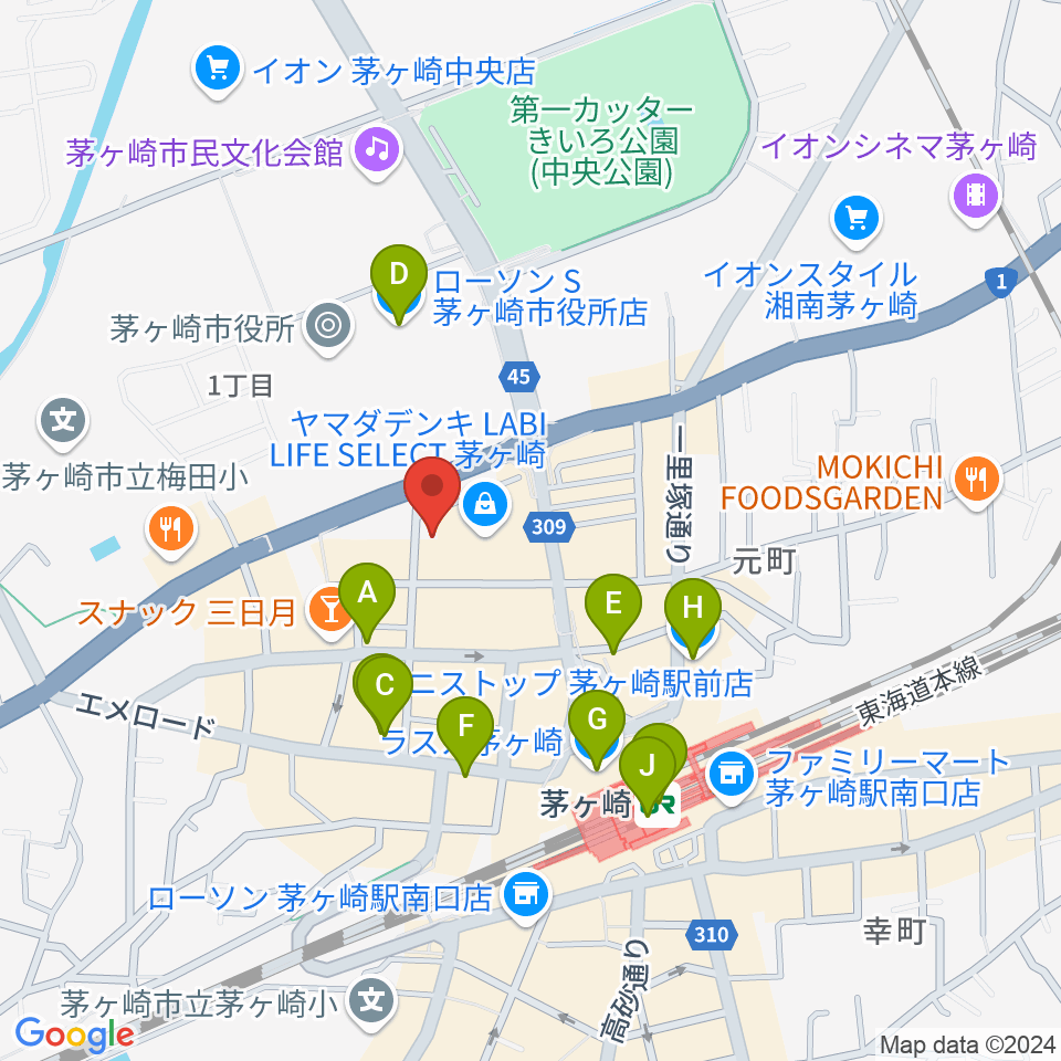 ヨークカルチャーセンター茅ヶ崎周辺のコンビニエンスストア一覧地図