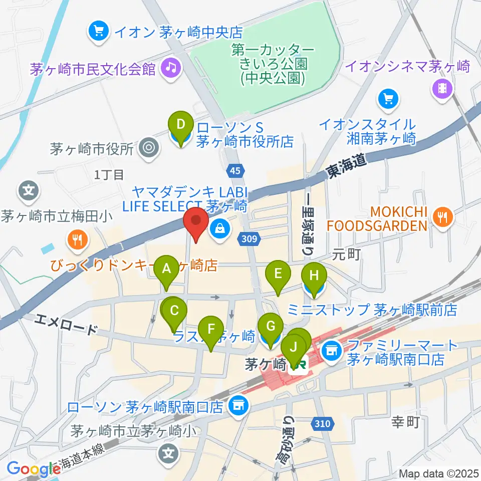 ヨークカルチャーセンター茅ヶ崎周辺のコンビニエンスストア一覧地図