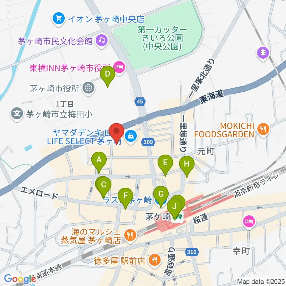 ヨークカルチャーセンター茅ヶ崎周辺のコンビニエンスストア一覧地図