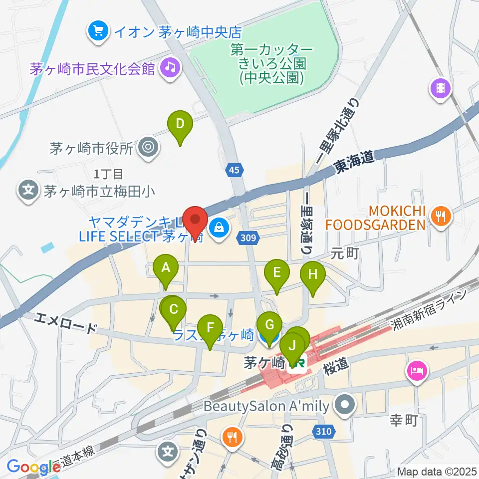 ヨークカルチャーセンター茅ヶ崎周辺のコンビニエンスストア一覧地図