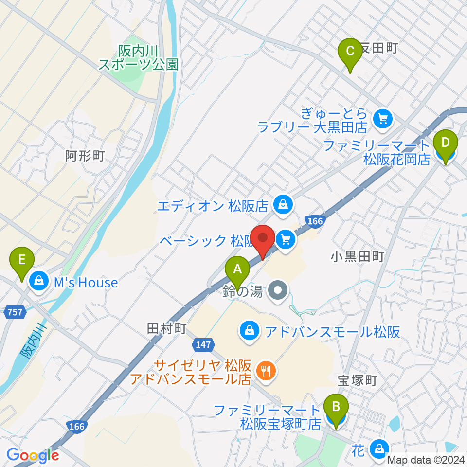 村井楽器 松阪店周辺のコンビニエンスストア一覧地図